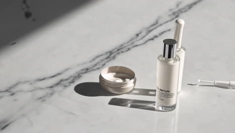 elegant skincare display on marble