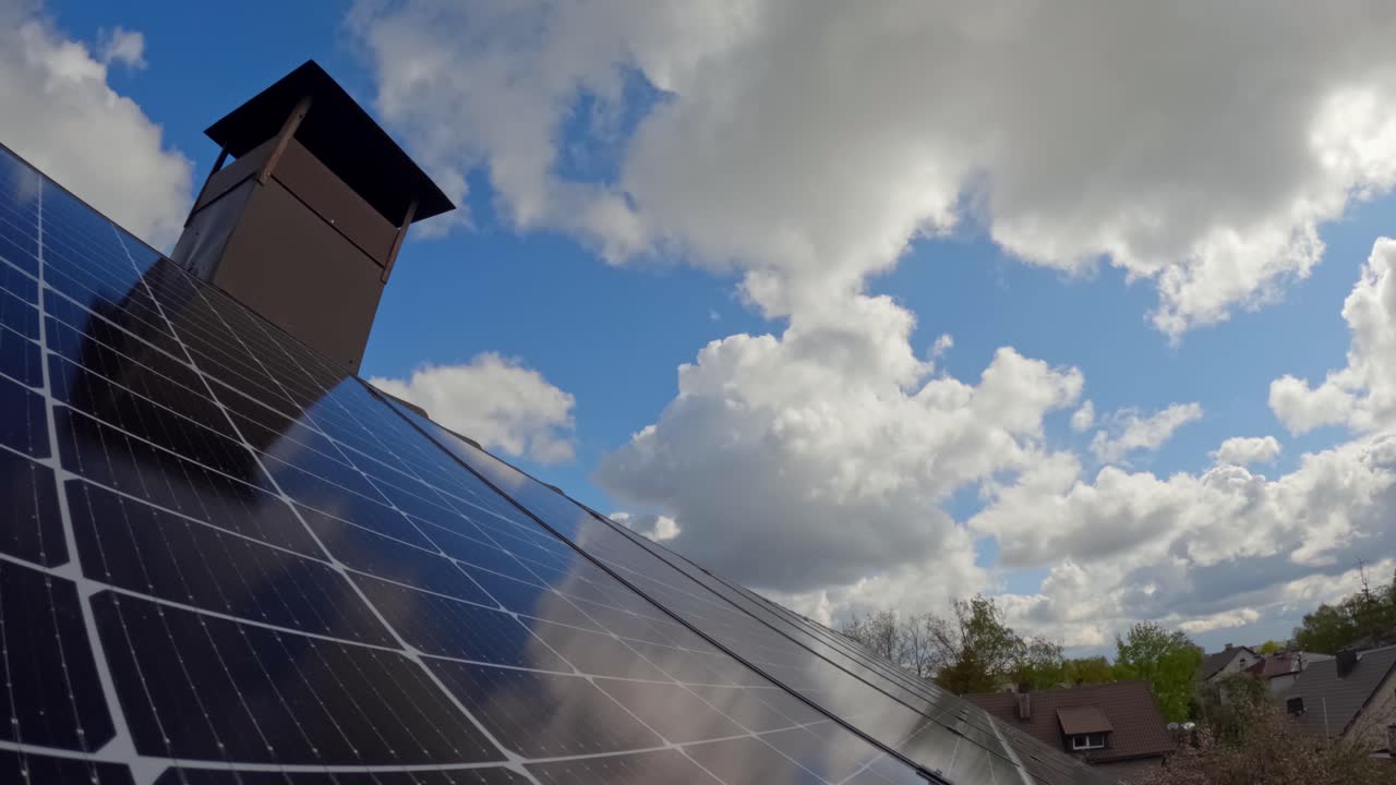 Solar Panels Timelapse on Rooftop Generating Clean Energy