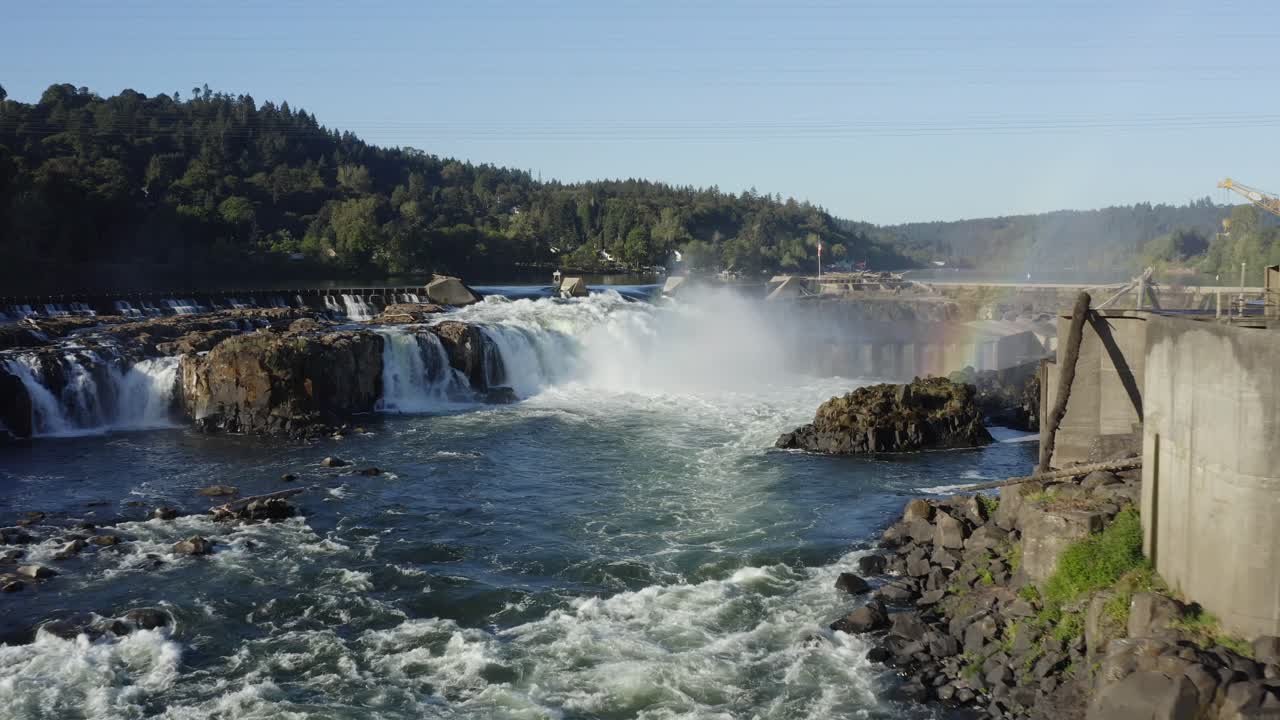 Waterfall with Rainbow and old Paper Mill - Willamette Falls