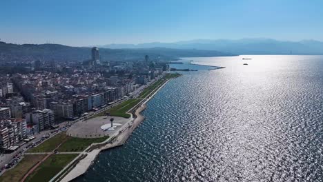 4k view of izmir city and sea shot by drone