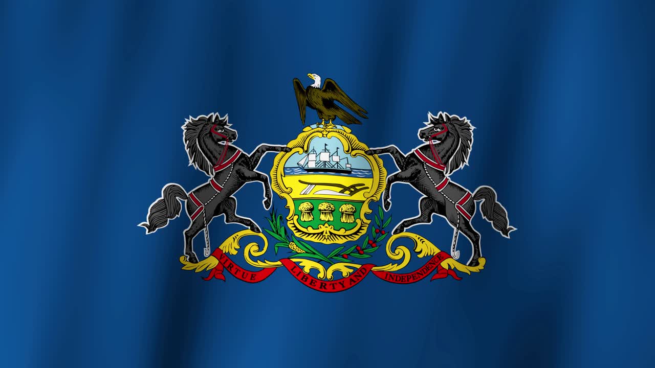 Loopable state flag of the State of Pennsylvania. Digital animation waving background. (United States of America)