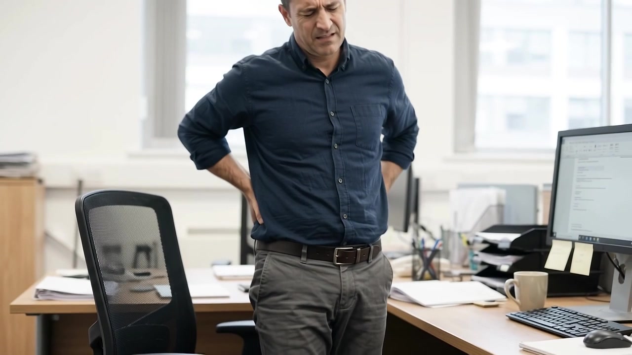 Man Suffering From Back Pain While Working at Office Desk