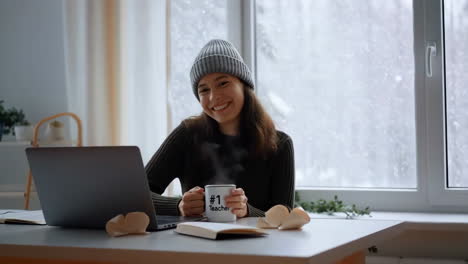 teacher working from home on a snowy winter day