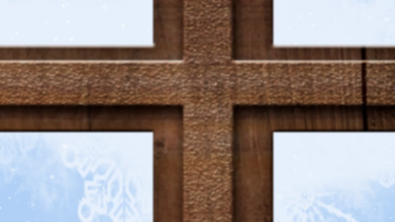 눈이 내리는 창문과 크리스마스 트리의 애니메이션