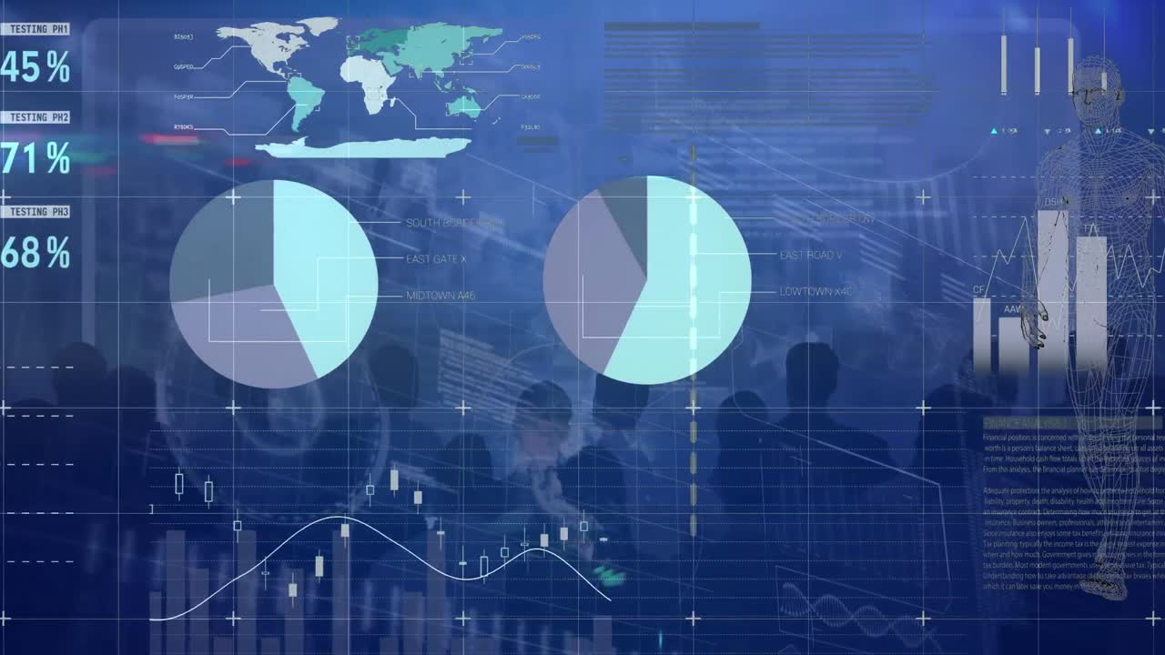Animation of data processing over diverse business people