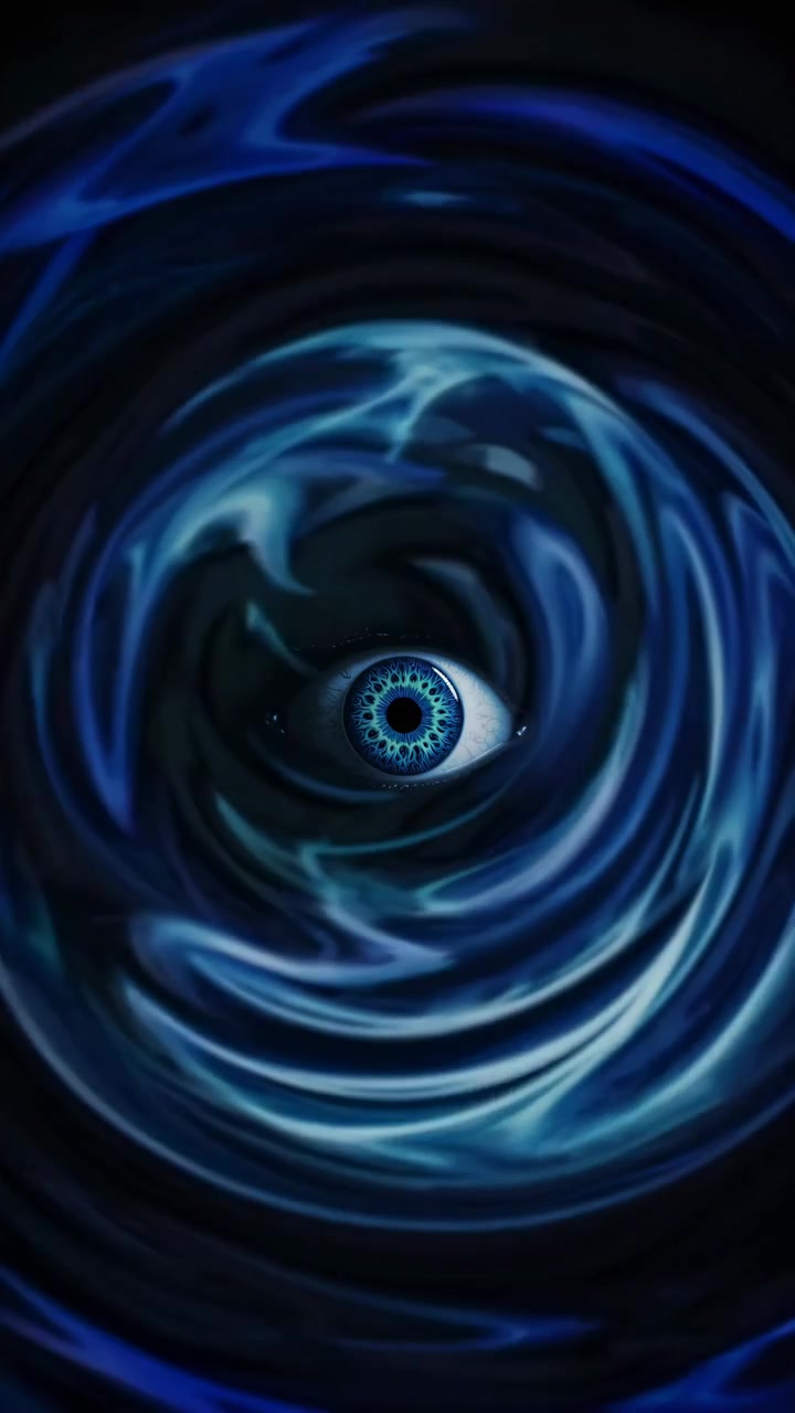 Human Eye Centered in a Swirling Dark Blue Vortex