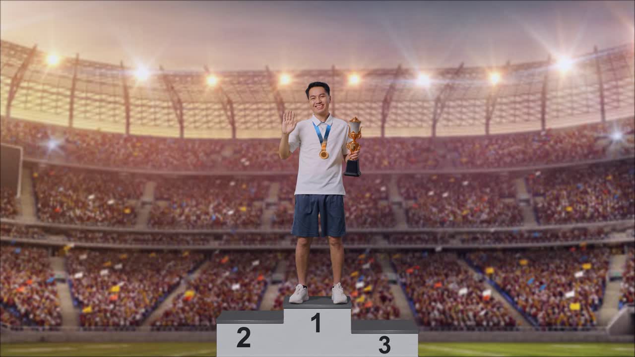 우승자 포디움 에 있는 운동 선수