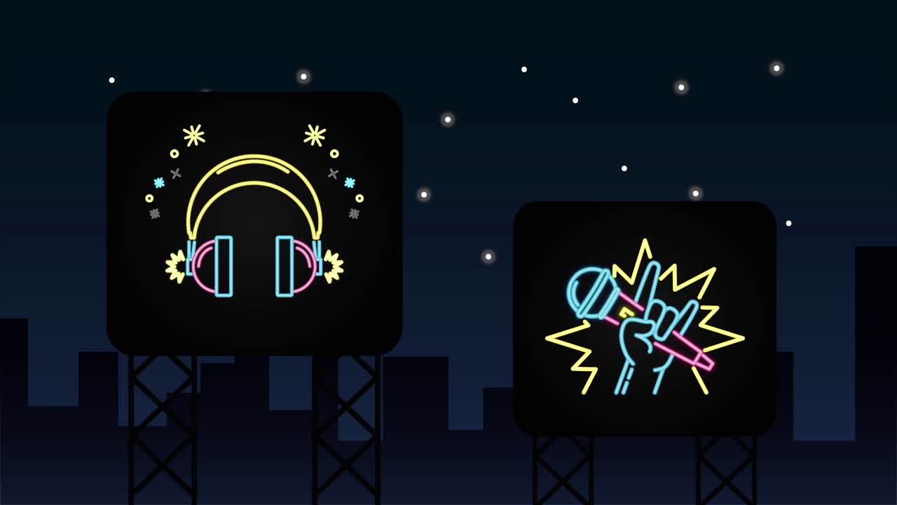 pared con etiqueta de karaoke de luz de neón