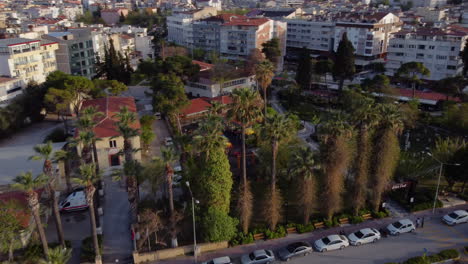 Aerial-View-Of-Seaside-Street-In-The-Town-Of-Kusadasi-On-Turkey's-Aegean-Coast