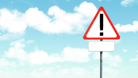 Animation-of-warning-signboard-with-copy-space-against-clouds-in-the-blue-sky