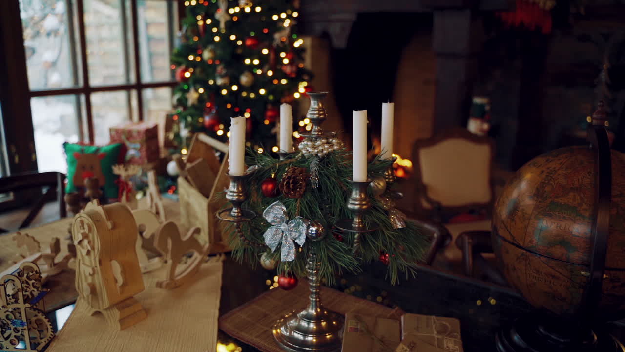 Living room with christmas interior. Christmas decor of stylish living room with vintage view