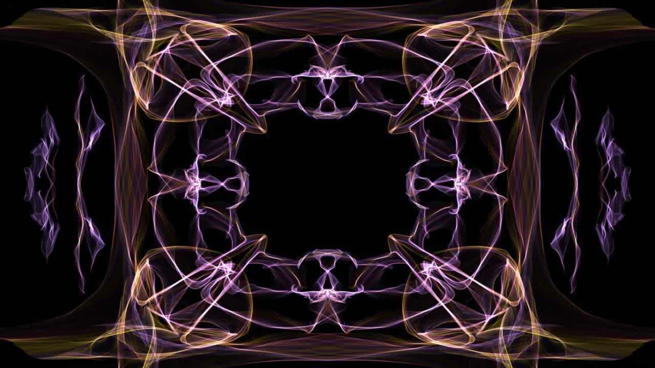 Unusual fractal frame, animated border for own message, orange and purple curves on black background