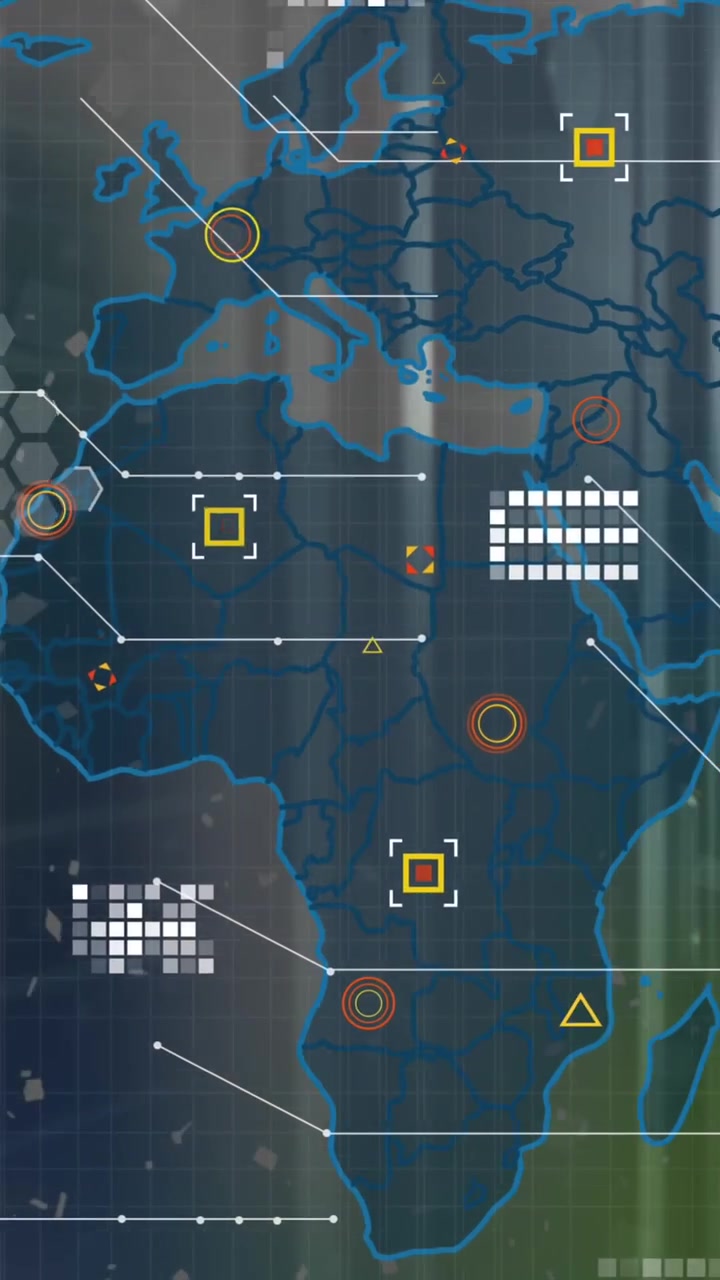 Animation of world map and data processing over computer servers