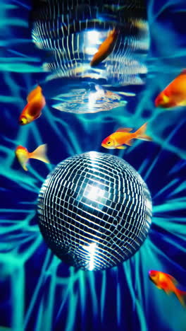 underwater disco ball with goldfish and blue lights