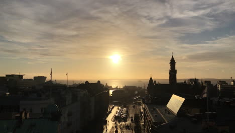 sunset on the old town horizon of helsingborg