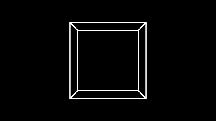 Spinning cube 3D shape animation loops on transparent background.
