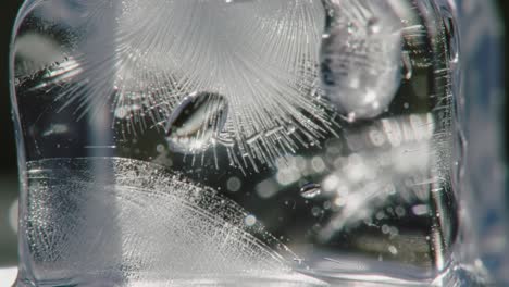 captivating ice formation: a close-up exploration of intricate patterns and microbubbles embedded in clear ice, revealing nature’s hidden artistry