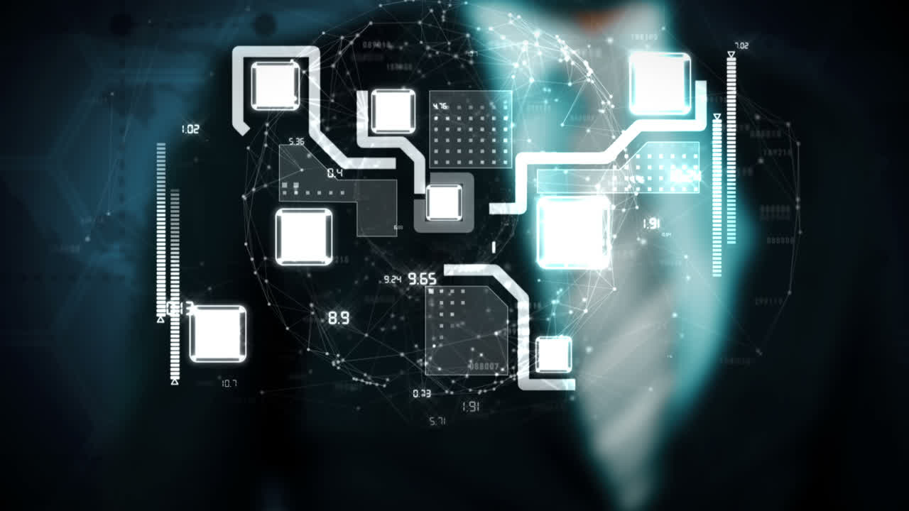 Business man touching technology graphic