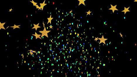 animation of confetti falling and stars on black background