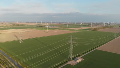 Aerial-View-Of-Near-shore-Wind-Farm-Windpark-Noordoostpolder-In-Flevoland,-Netherlands-On-A-Sunny-Day