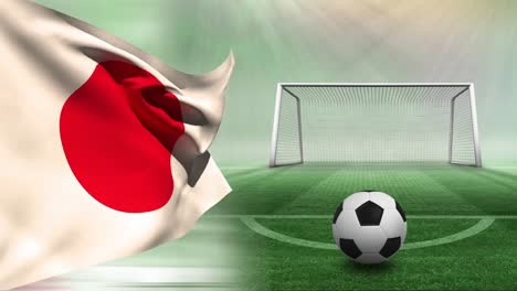 Animation-of-flag-of-japan-and-football-over-stadium