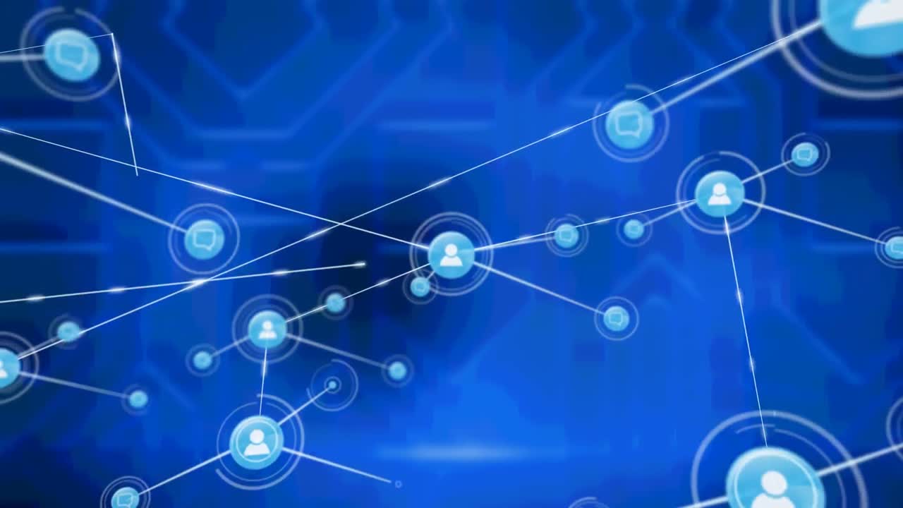 파란색 배경 위의 연결 네트워크의 애니메이션