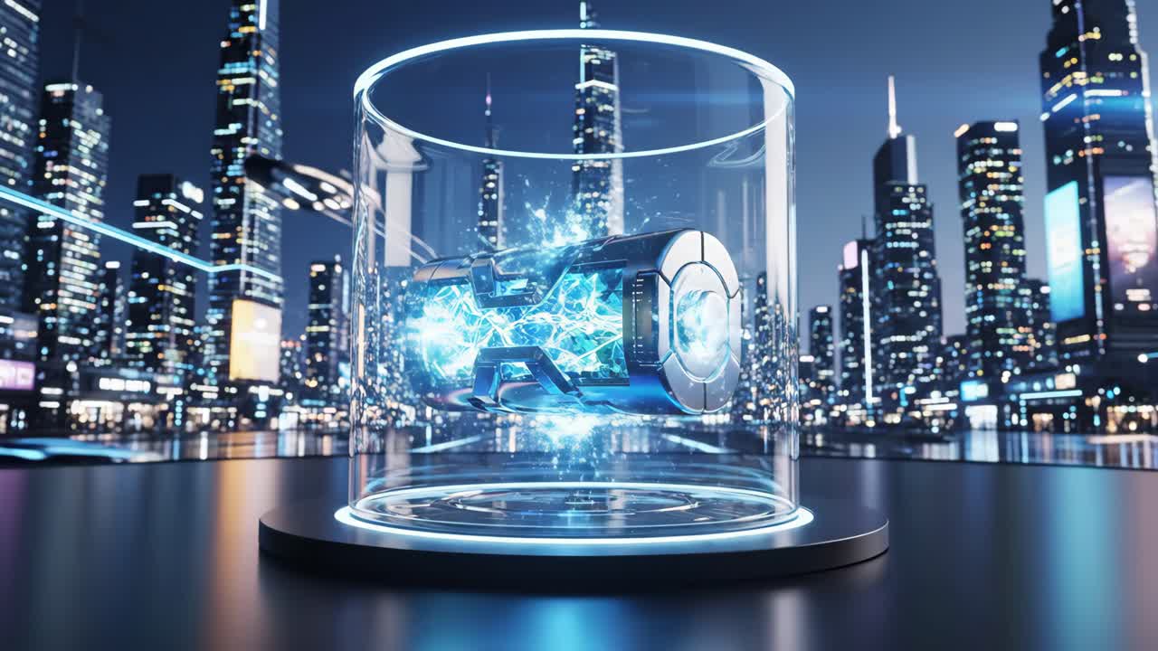 Futuristic Battery in a Modern City