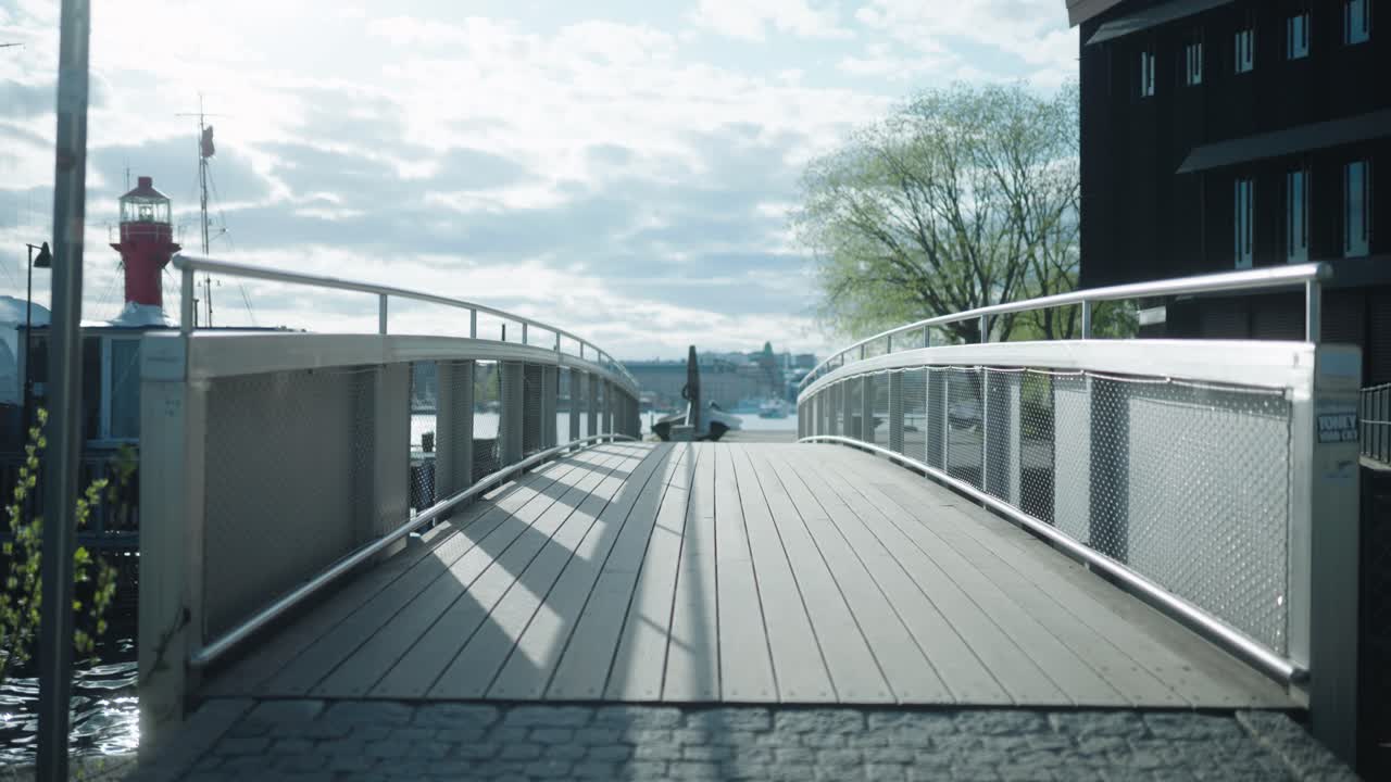 A small bridge or pathway near a water body in Stockholm