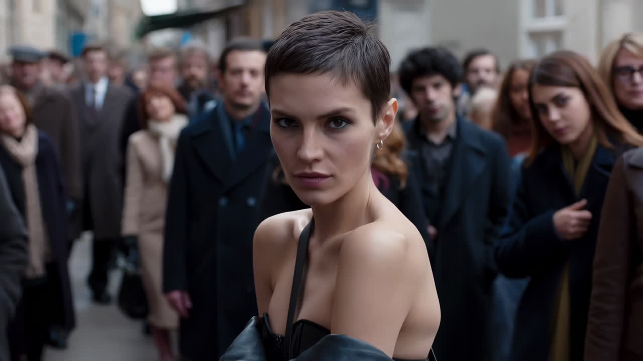 Woman with Short Hair in a Crowd