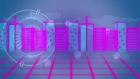 animation of scope scanning over digital city