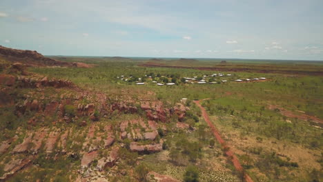 looma camballin town western australia outback kimberley landscape red rock drone aerial aboriginal land dry season northern territory faraway downs under broome darwin fitzroy crossing forward motion