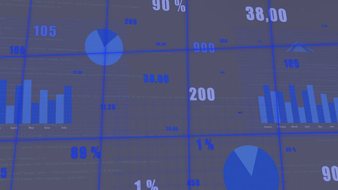 회색 배경 위에 금융 데이터 처리의 애니메이션