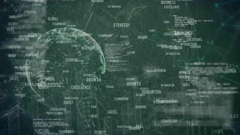 animation of globe with network of connections and data processing
