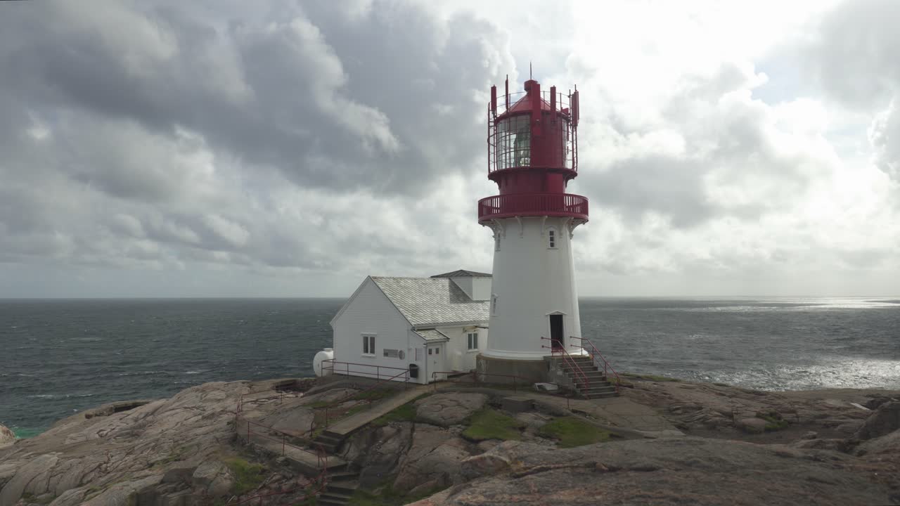 Scenic View Of Lindesnes Lighthouse In Agder County, Norway. Wide Shot