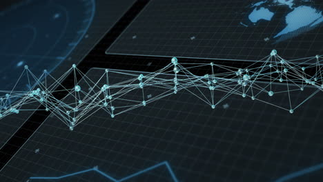 animation of digital data processing and connections over dark background