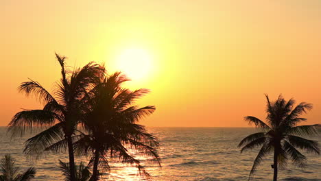 Schöner-Sonnenuntergang-Mit-Palmen-Am-Meeresstrand