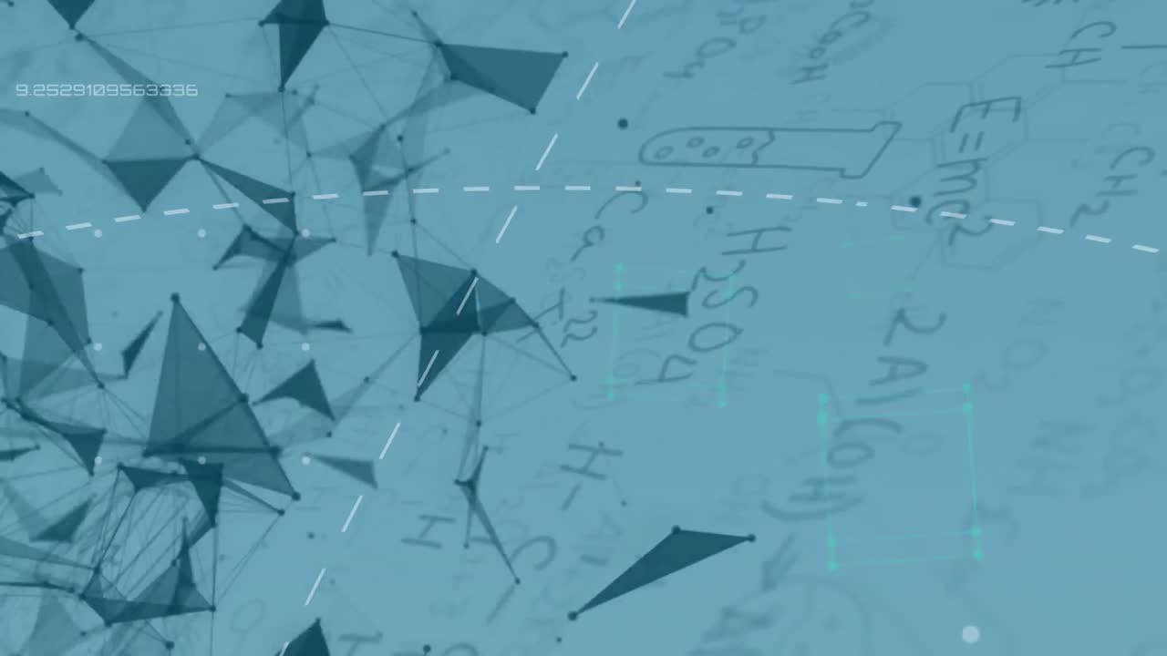 3d 회전 클러스터의 애니메이션과 학생 노트북의 화학 노트에 대한 데이터 처리