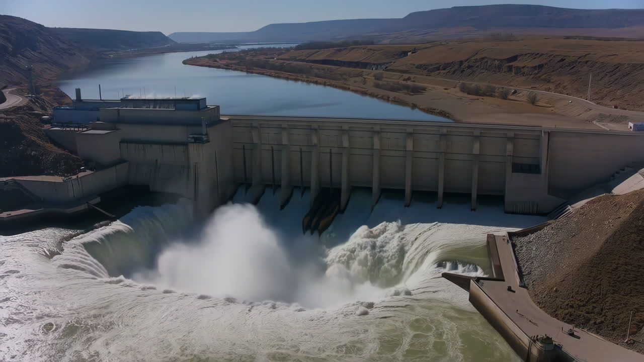Large Hydroelectric Dam with Powerful Water Discharge