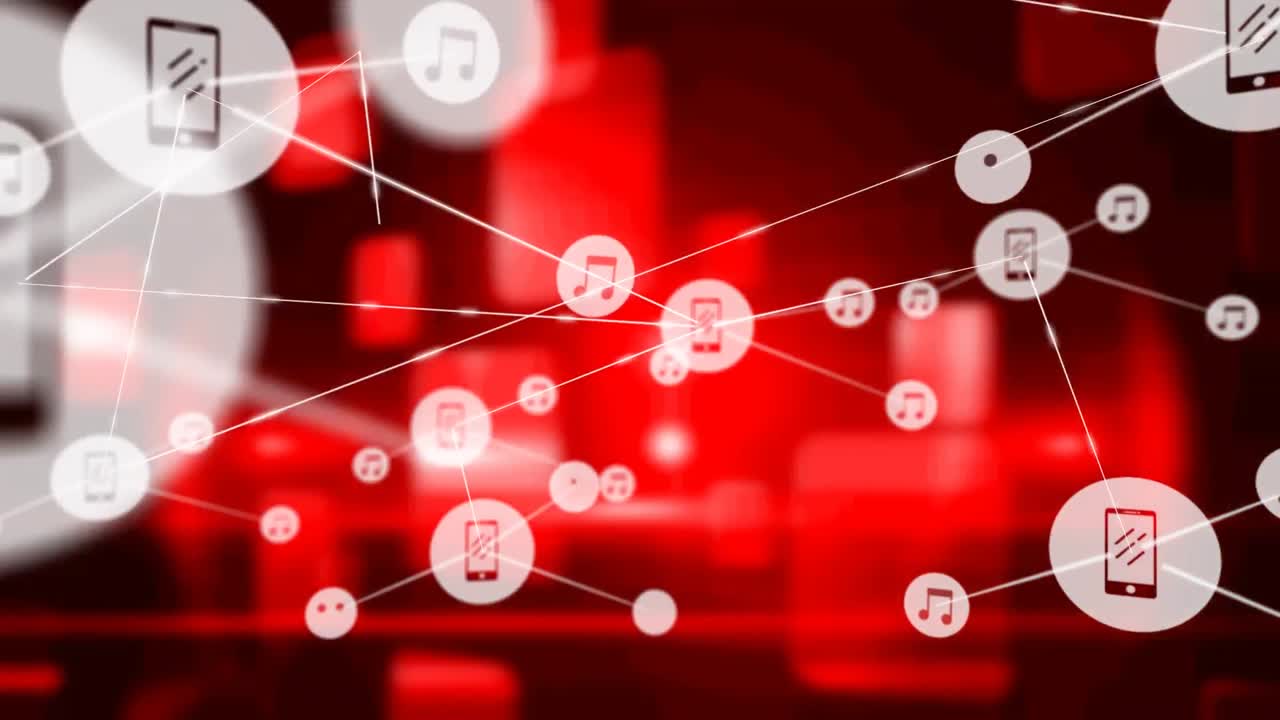 빨간색 배경 위의 연결 네트워크의 애니메이션