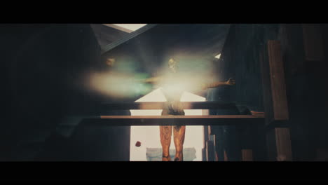 post-apocalyptic cybernetic figure in glowing light