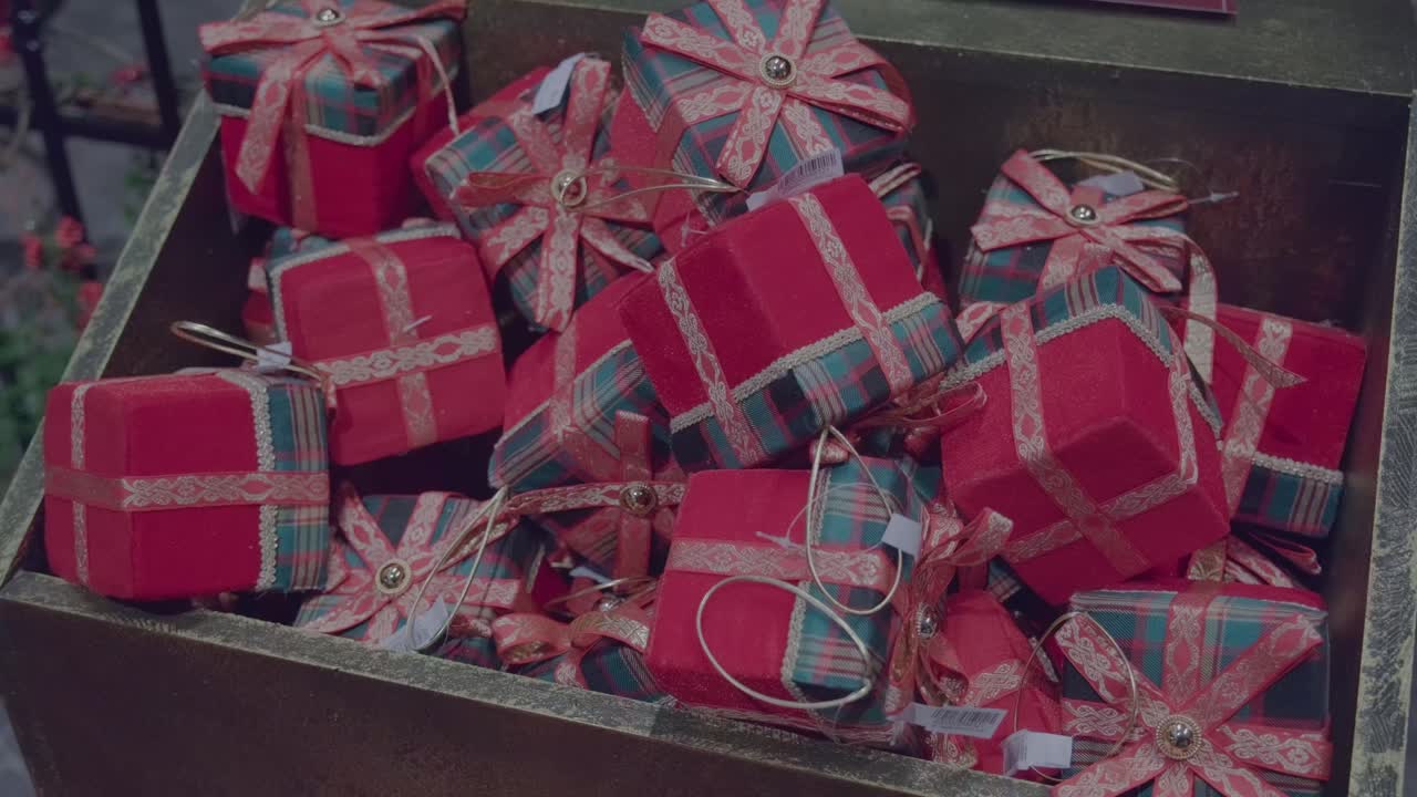 Red Christmas gifts in a trunk in Schilliger in Gland Switzerland