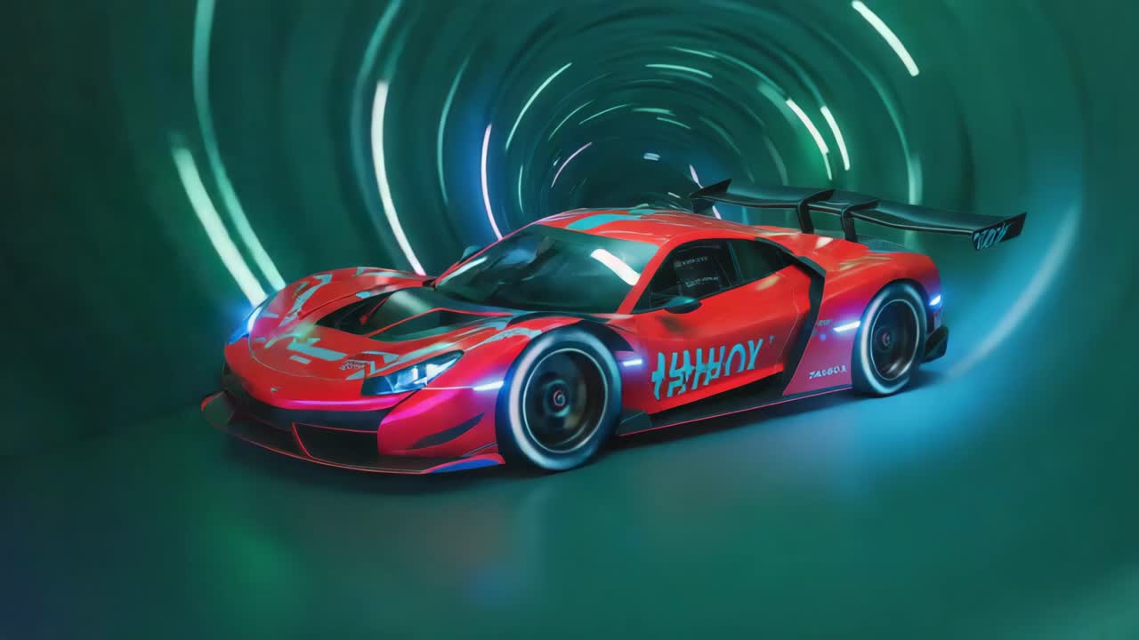 Futuristic Red Sports Car in Tunnel