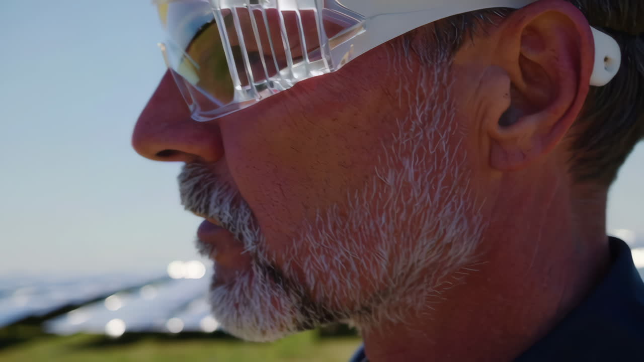 Worker Inspecting Solar Panels