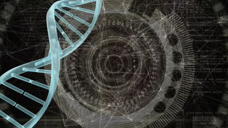 Animation-of-dna-strand,-scope-scanning-with-network-of-connections