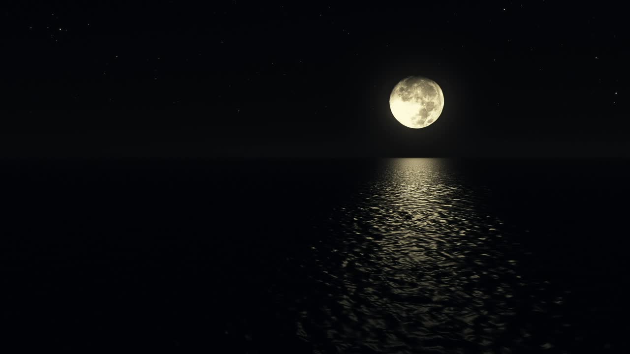 Full Moon over a Calm Sea at Night