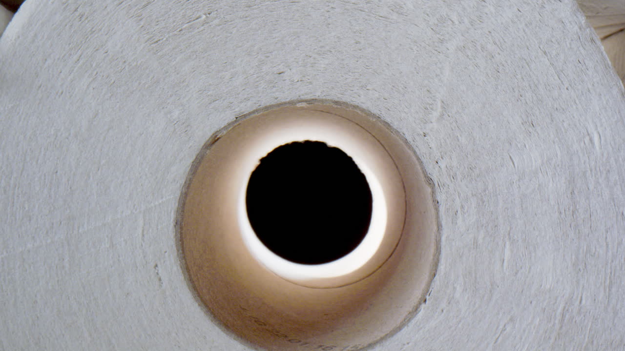 TRACKING REVERSE through a toilet roll to reveal the stack of rolls