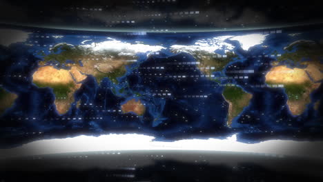 animación del procesamiento de datos sobre el mapa del mundo