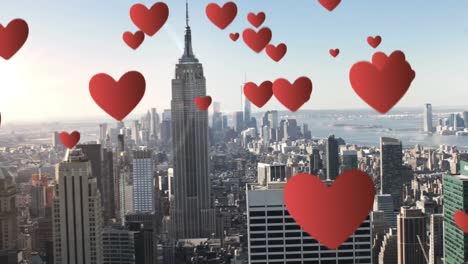 city with tall buildings and hearts