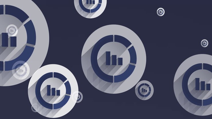 Animation of multiple bar graph icons floating against grey background
