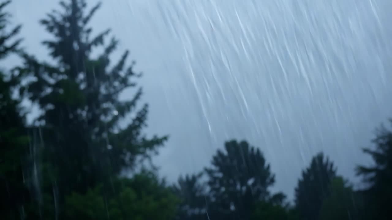 숲 에서 강한 비 가 내리고 있다